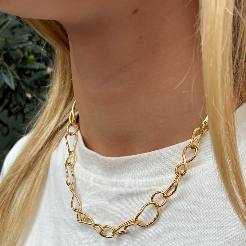 Chokerhalskæde og armbånd i 925 forgyldt sterling sølv