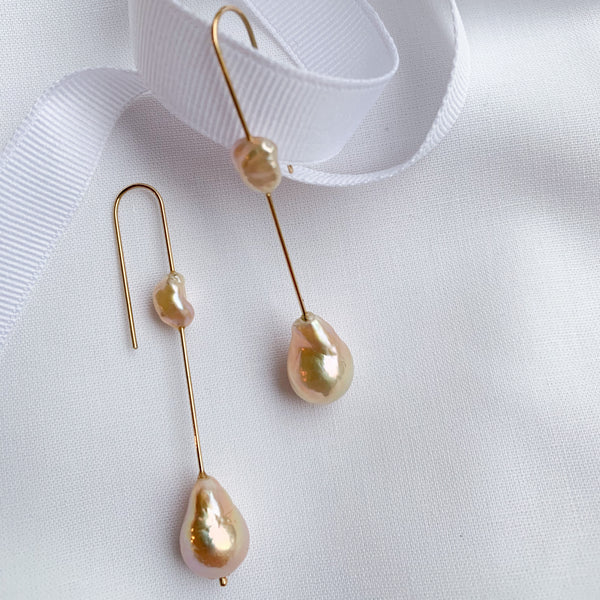 Double keshi pearl øreringe guld